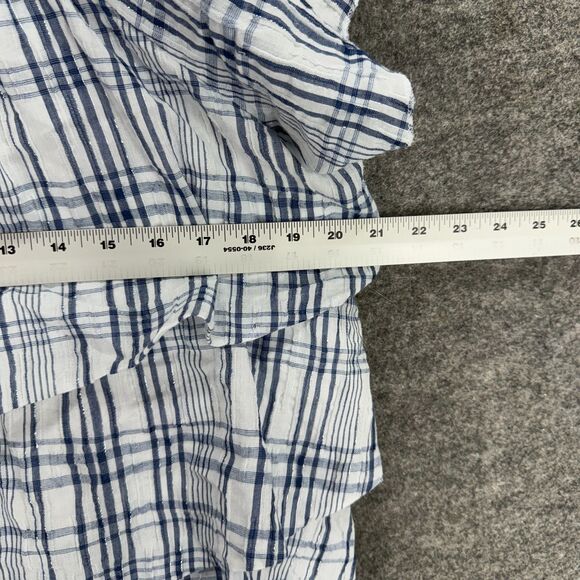 Dressbarn Blouse Women 1X Plus Blue Plaid Short Sleeve Ruffle Cotton Casual - Picture 3 of 7